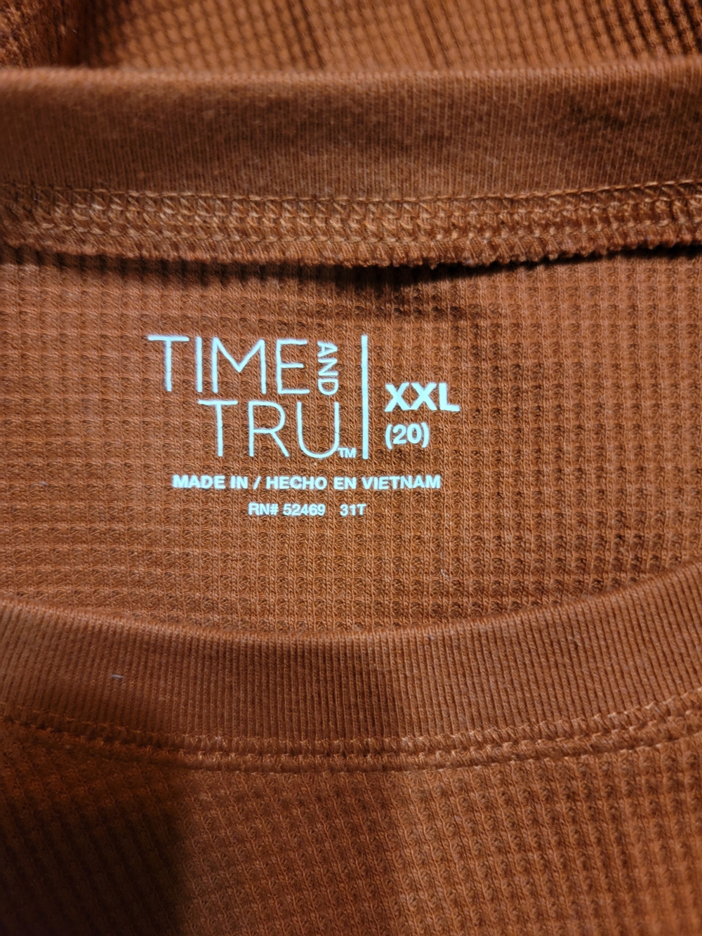 (#51) Time and Tru Waffle Knit Long Sleeve Top - Rust Orange - Picture 2 of 3